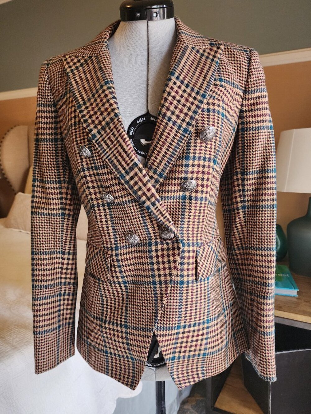 NWT Veronica Beard Miller Dickey Jacket Petrol Multi Plaid Blazer 2